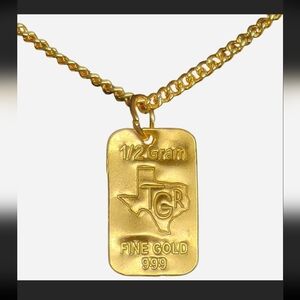 .999 24kt Solid Fine Gold Pendant + 18kt GF Cuban Chain 20" 2mm Thick - New